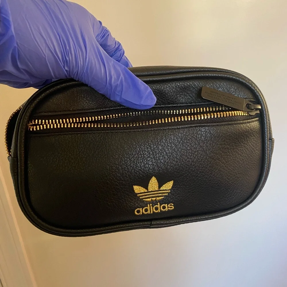 Adidas Black Leather Bag with Gold Zipper